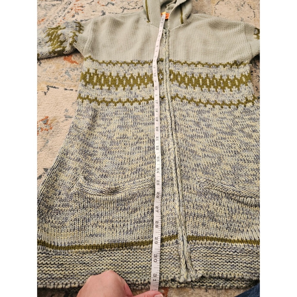 BDG Zip Up Hooded Cardigan Womens Medium Gray Blue Fair Isle Wool Blend Good - Picture 7 of 11